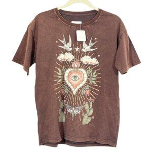 Free People x Denim and Bone Heart & Soul SS Tee Brown XS New $68